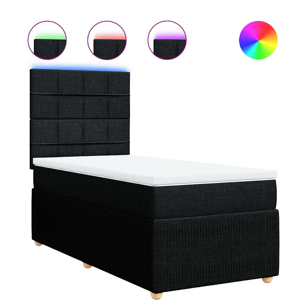 Κρεβάτι Boxspring με Στρώμα Μαύρο 90x190 εκ.Υφασμάτινο