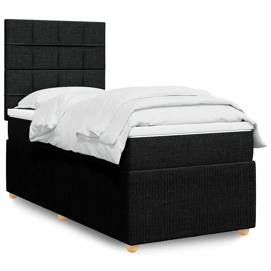 Κρεβάτι Boxspring με Στρώμα Μαύρο 90x190 εκ.Υφασμάτινο