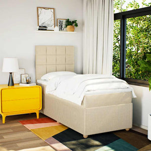 Κρεβάτι Boxspring με Στρώμα Κρεμ 90x190 εκ.Υφασμάτινο - Pakobazaar