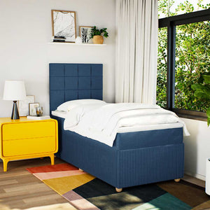 Κρεβάτι Boxspring με Στρώμα Μπλε 90x190 εκ.Υφασμάτινο - Pakobazaar