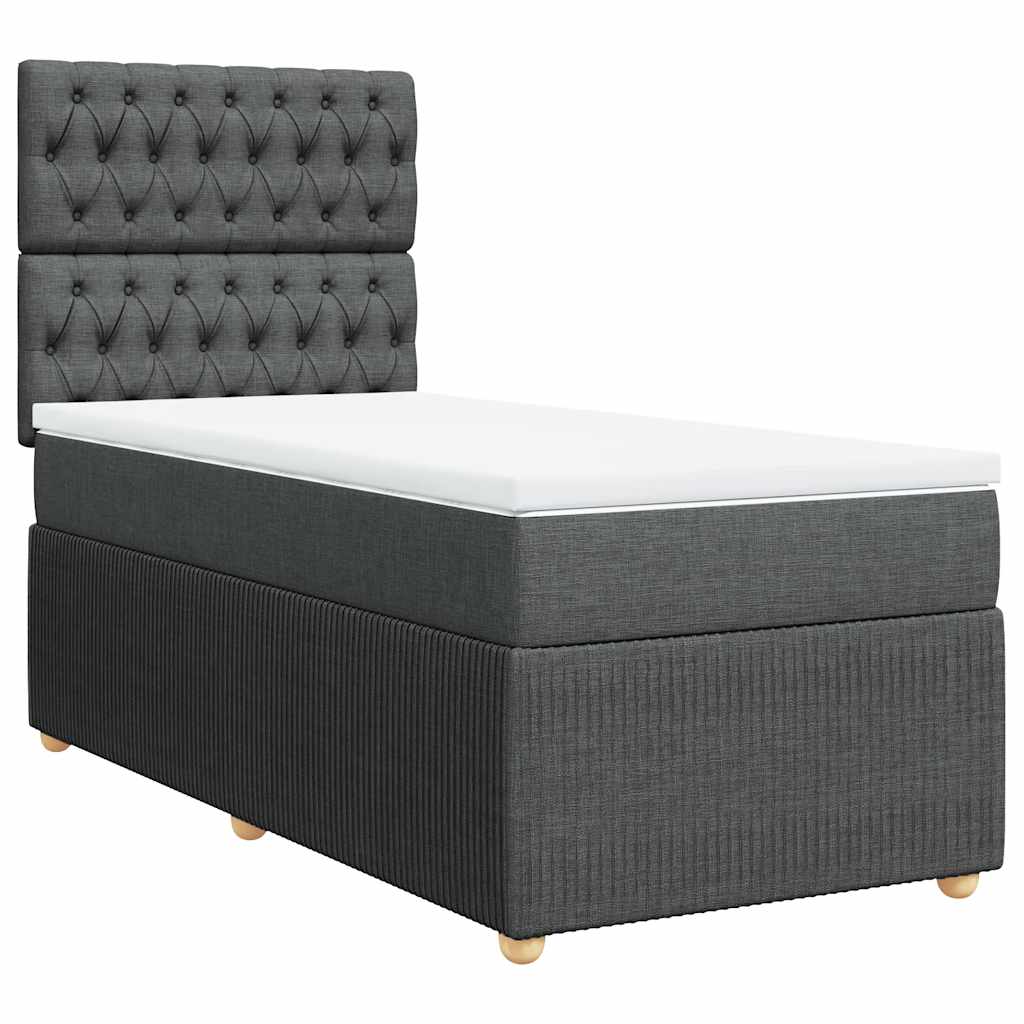 Κρεβάτι Boxspring με Στρώμα Σκούρο Γκρι 90x190 εκ. Υφασμάτινο - Pakobazaar