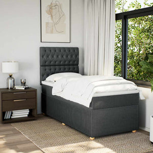 Κρεβάτι Boxspring με Στρώμα Σκούρο Γκρι 90x190 εκ. Υφασμάτινο - Pakobazaar