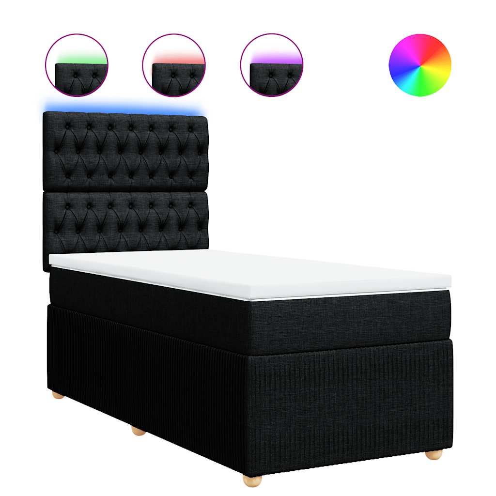 Κρεβάτι Boxspring με Στρώμα Μαύρο 90x190 εκ.Υφασμάτινο