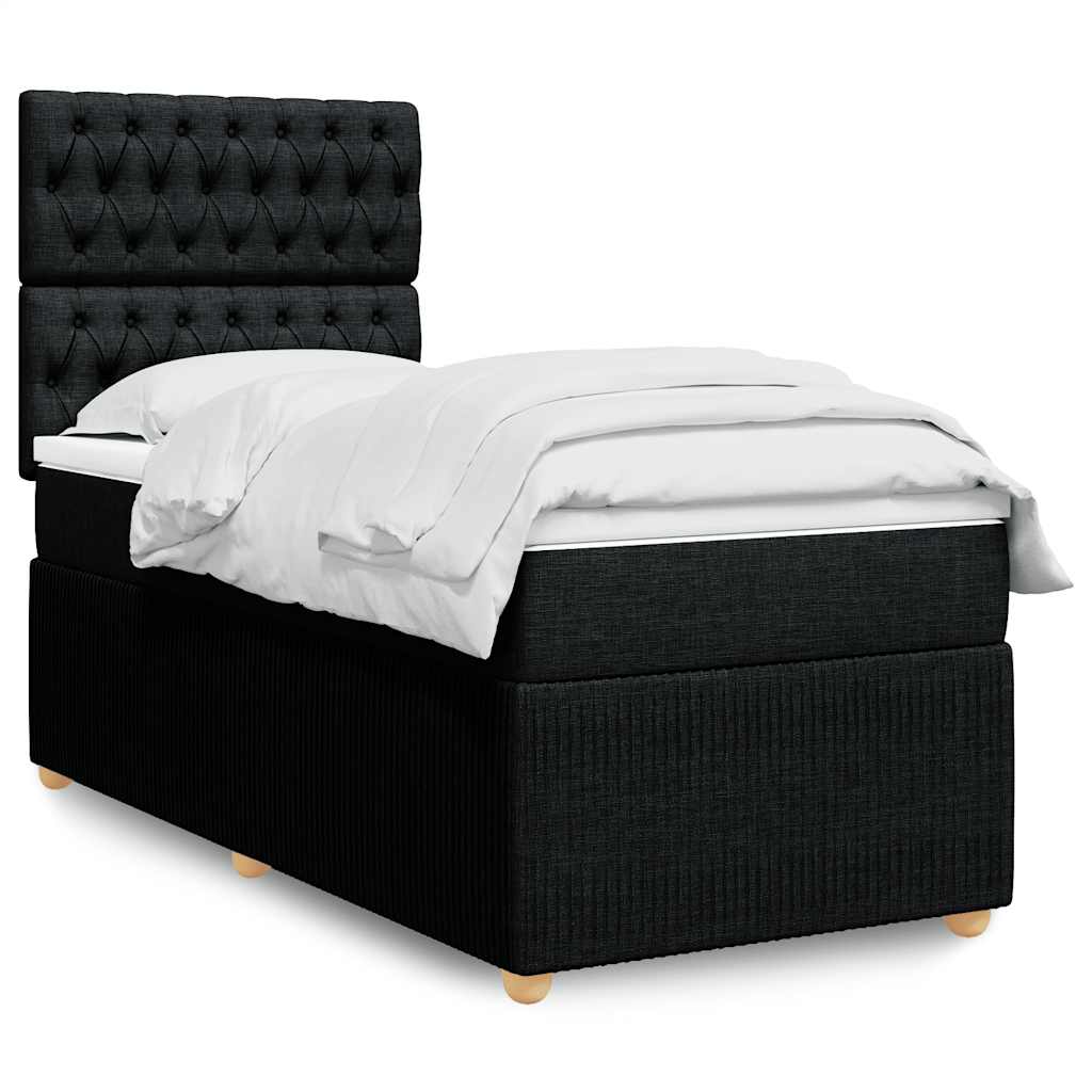 Κρεβάτι Boxspring με Στρώμα Μαύρο 90x190 εκ.Υφασμάτινο