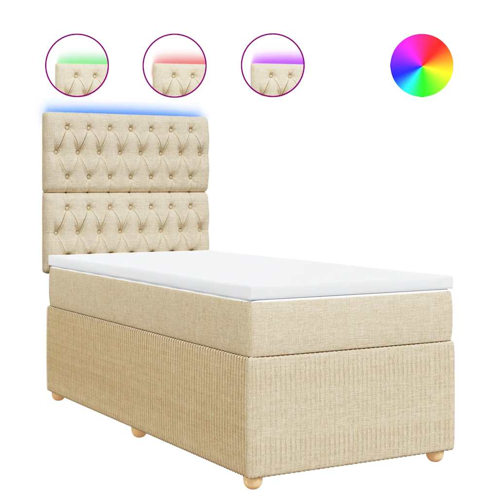 Κρεβάτι Boxspring με Στρώμα Κρεμ 90x190 εκ.Υφασμάτινο - Pakobazaar