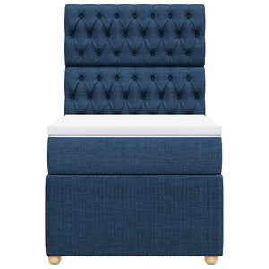 Κρεβάτι Boxspring με Στρώμα Μπλε 90x190 εκ.Υφασμάτινο - Pakobazaar