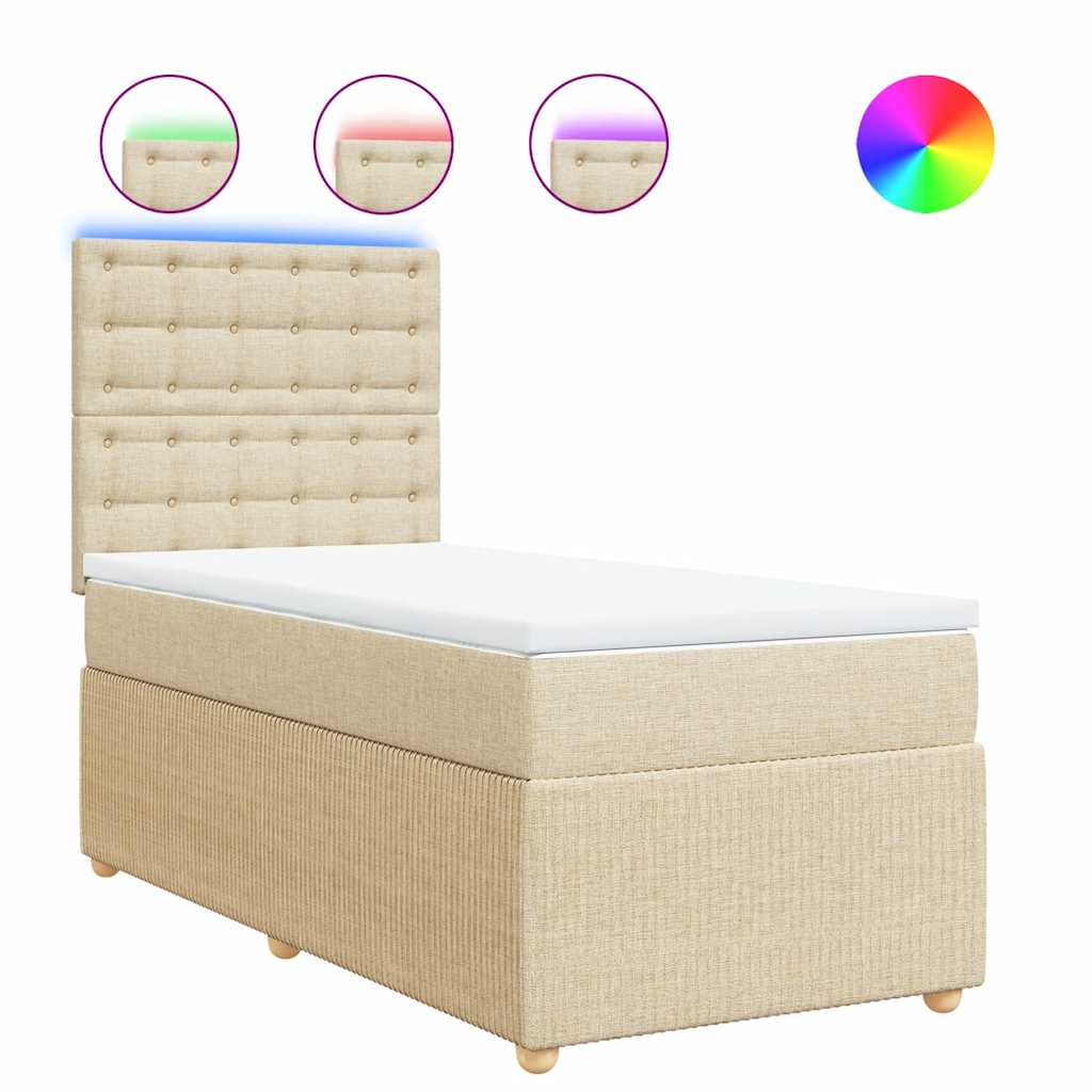 Κρεβάτι Boxspring με Στρώμα Κρεμ 90x190 εκ.Υφασμάτινο - Pakobazaar