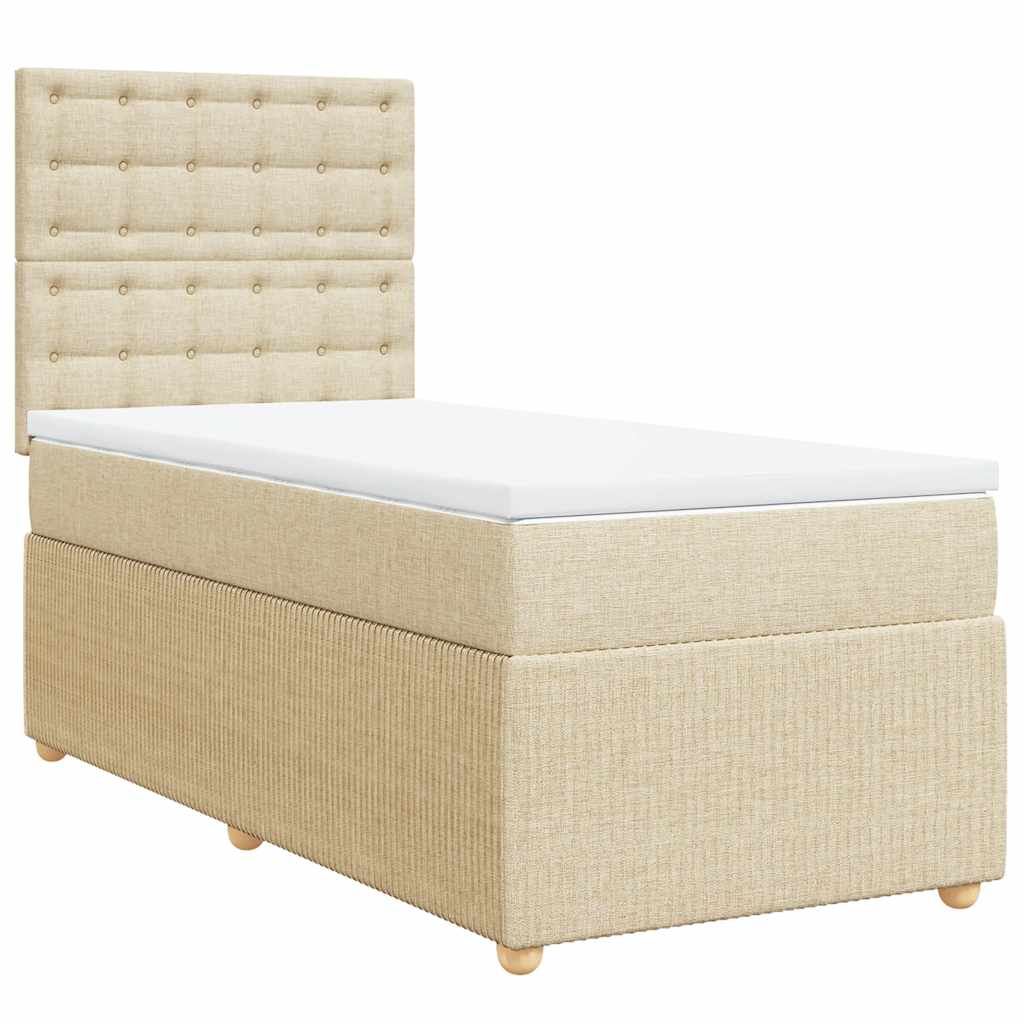 Κρεβάτι Boxspring με Στρώμα Κρεμ 90x190 εκ.Υφασμάτινο - Pakobazaar