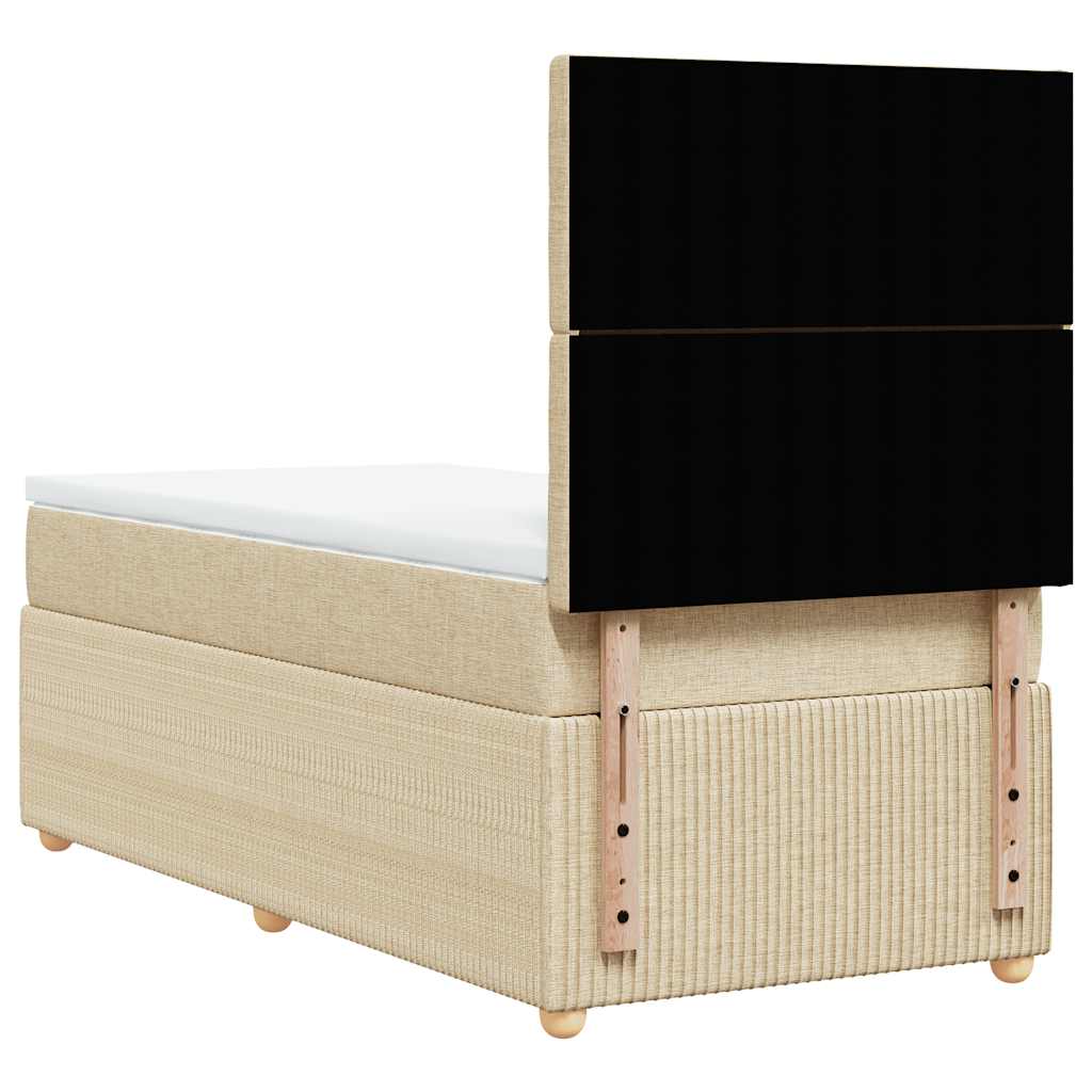 Κρεβάτι Boxspring με Στρώμα Κρεμ 90x190 εκ.Υφασμάτινο - Pakobazaar