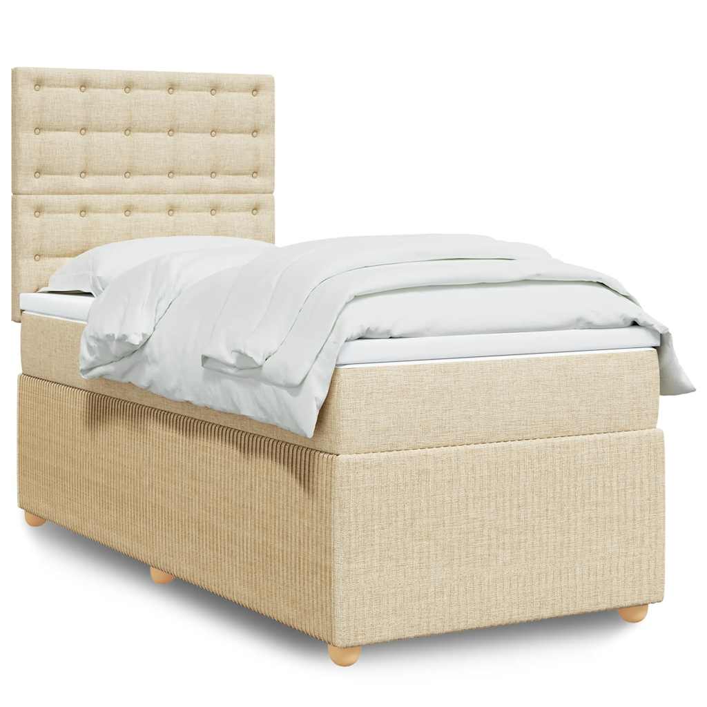 Κρεβάτι Boxspring με Στρώμα Κρεμ 90x190 εκ.Υφασμάτινο - Pakobazaar