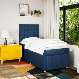 Κρεβάτι Boxspring με Στρώμα Μπλε 90x190 εκ.Υφασμάτινο - Pakobazaar