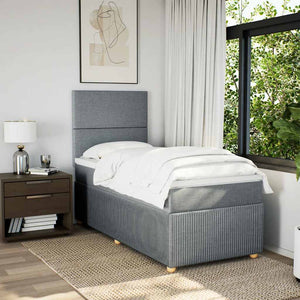 Κρεβάτι Boxspring με Στρώμα Ανοιχτό Γκρι 90x200 εκ. Υφασμάτινο - Pakobazaar