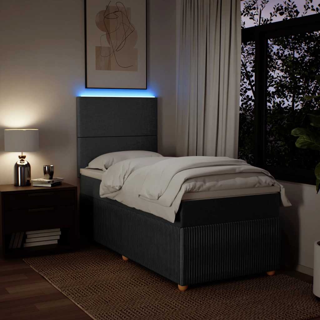 Κρεβάτι Boxspring με Στρώμα Σκούρο Γκρι 90x200 εκ. Υφασμάτινο - Pakobazaar