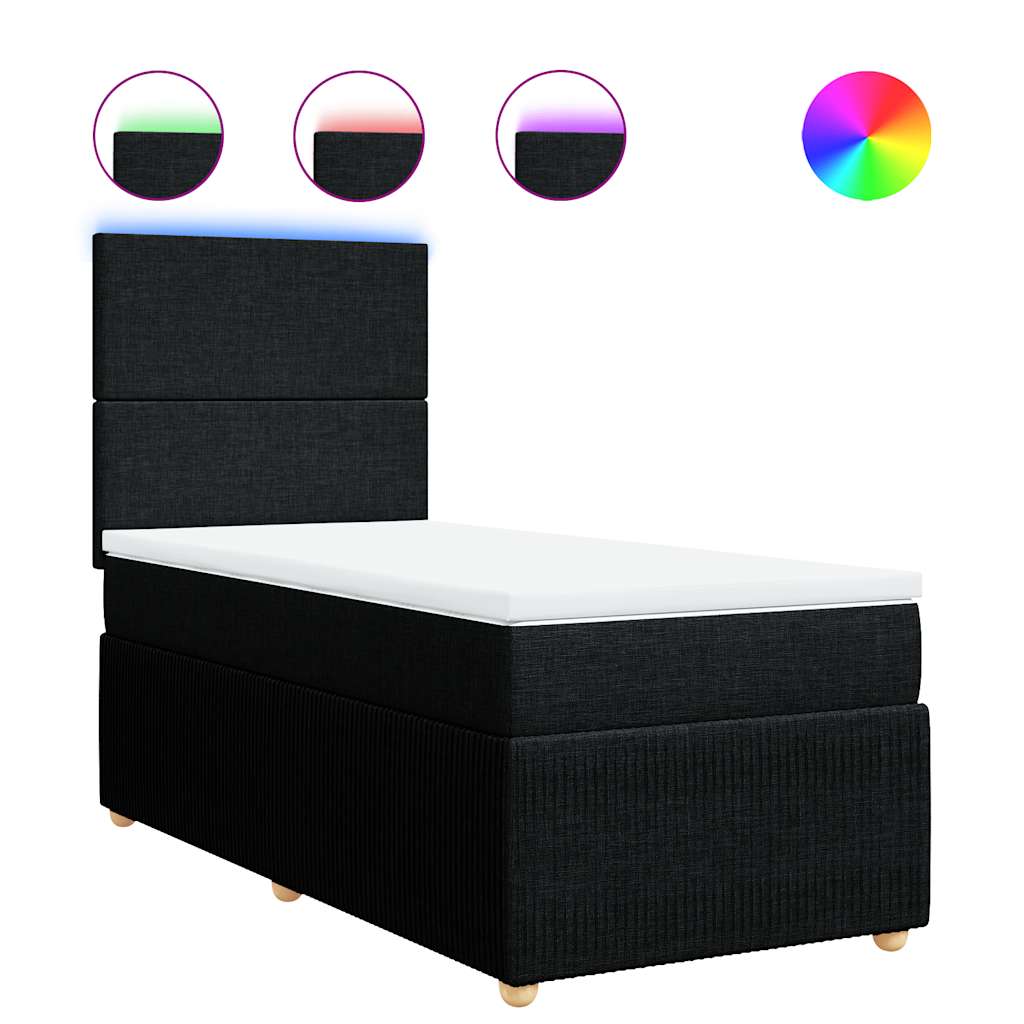Κρεβάτι Boxspring με Στρώμα Μαύρο 90x200 εκ. Υφασμάτινο - Pakobazaar