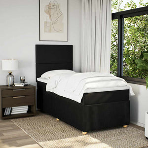 Κρεβάτι Boxspring με Στρώμα Μαύρο 90x200 εκ. Υφασμάτινο - Pakobazaar