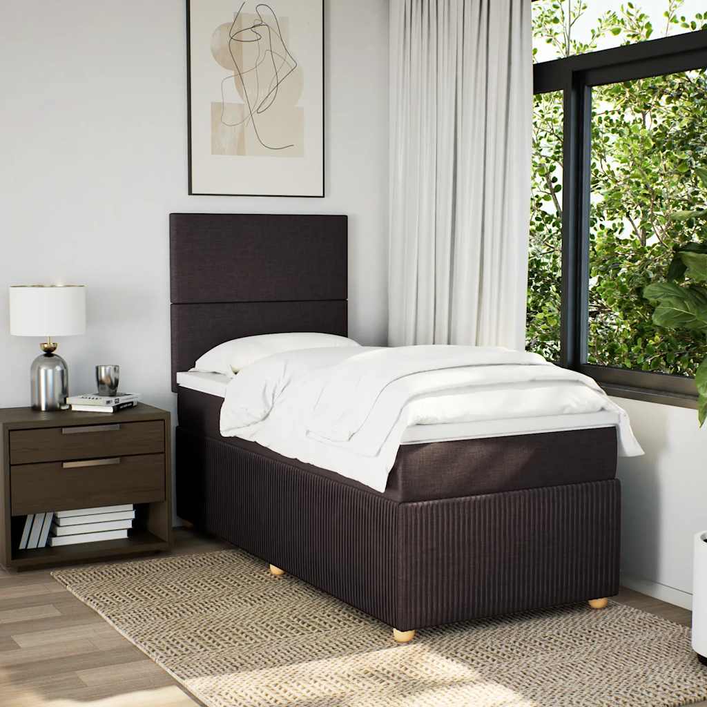 Κρεβάτι Boxspring με Στρώμα Σκούρο Καφέ 90x200 εκ. Υφασμάτινο - Pakobazaar
