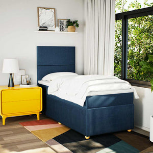 Κρεβάτι Boxspring με Στρώμα Μπλε 90x200 εκ.Υφασμάτινο - Pakobazaar