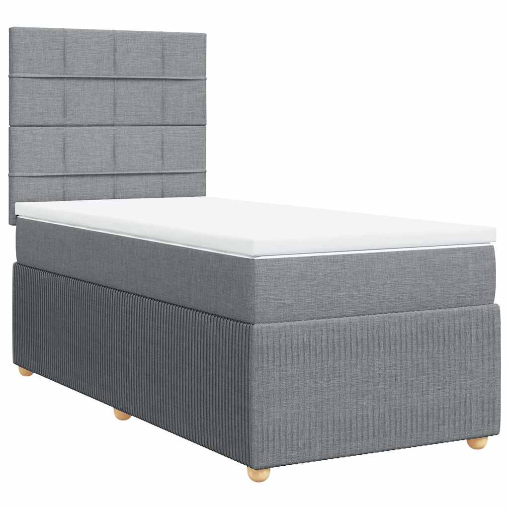Κρεβάτι Boxspring με Στρώμα Ανοιχτό Γκρι 90x200 εκ. Υφασμάτινο - Pakobazaar