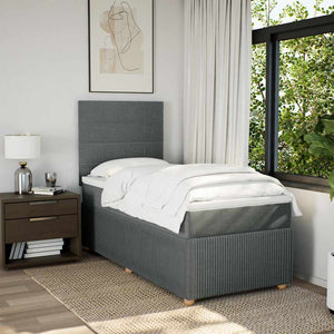 Κρεβάτι Boxspring με Στρώμα Σκούρο Γκρι 90x200 εκ. Υφασμάτινο - Pakobazaar