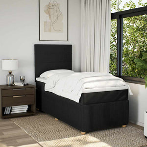 Κρεβάτι Boxspring με Στρώμα Μαύρο 90x200 εκ. Υφασμάτινο - Pakobazaar