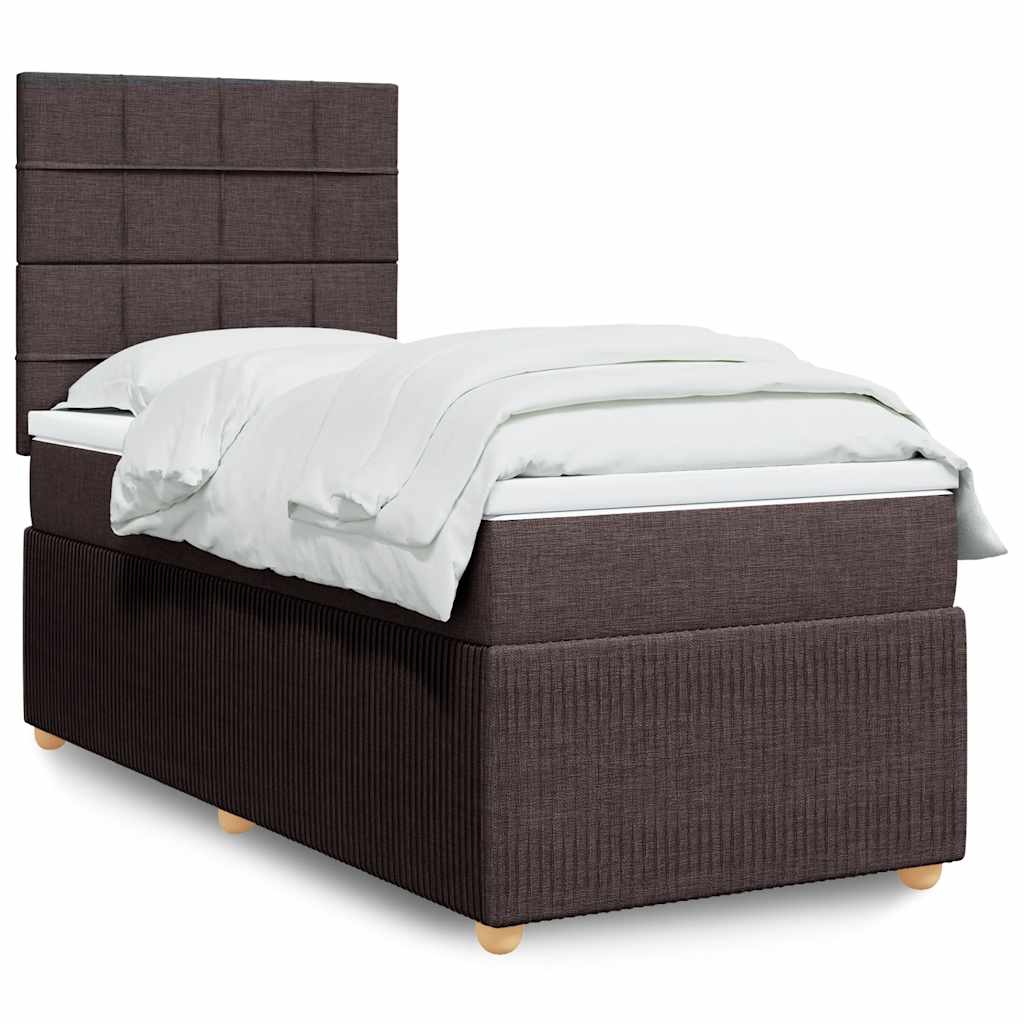 Κρεβάτι Boxspring με Στρώμα Σκούρο Καφέ 90x200 εκ. Υφασμάτινο - Pakobazaar