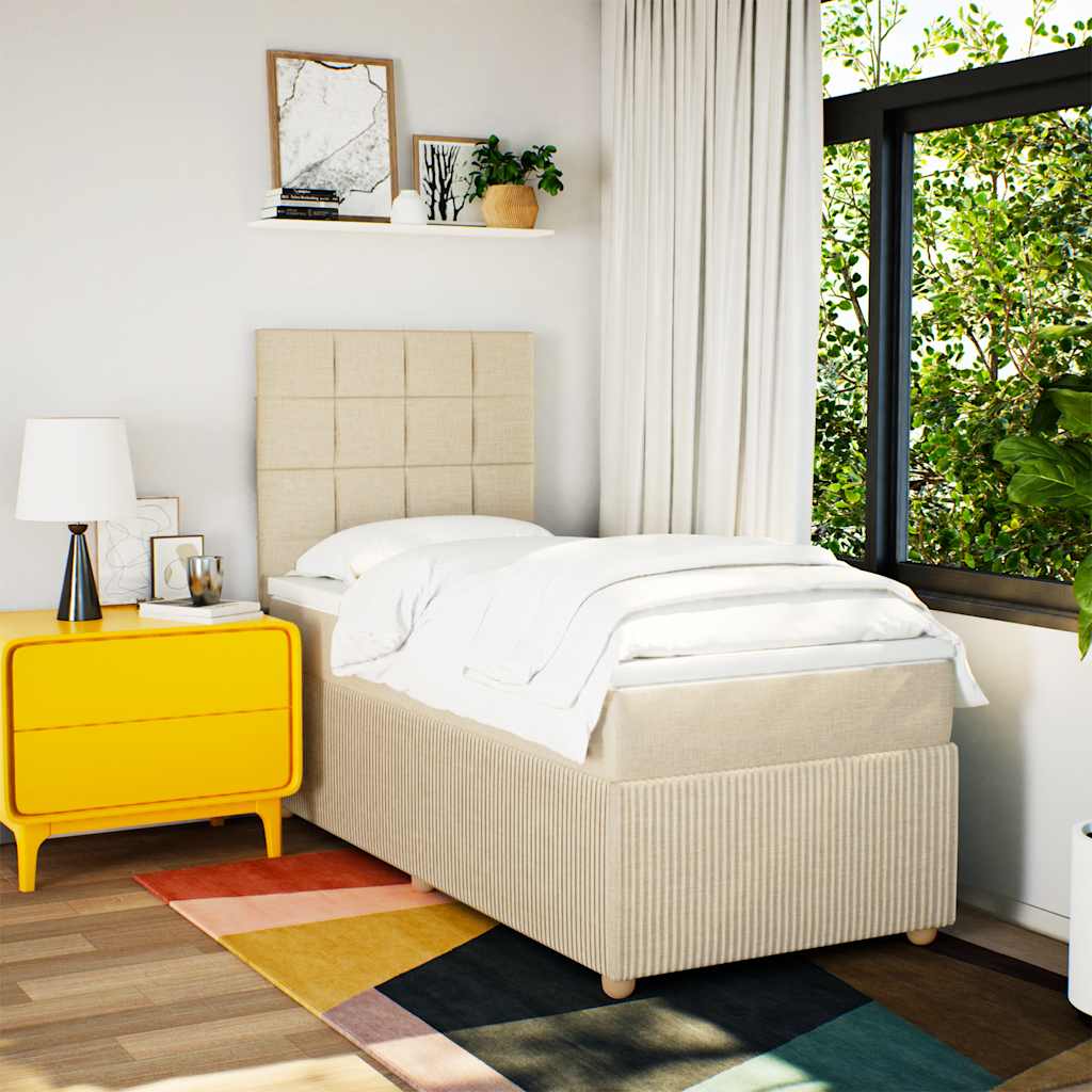 Κρεβάτι Boxspring με Στρώμα Κρεμ 90x200 εκ.Υφασμάτινο