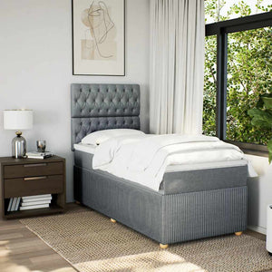 Κρεβάτι Boxspring με Στρώμα Ανοιχτό Γκρι 90x200 εκ. Υφασμάτινο - Pakobazaar