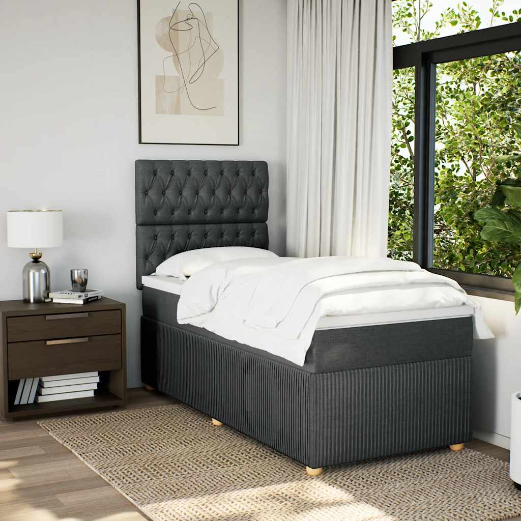 Κρεβάτι Boxspring με Στρώμα Σκούρο Γκρι 90x200 εκ. Υφασμάτινο - Pakobazaar
