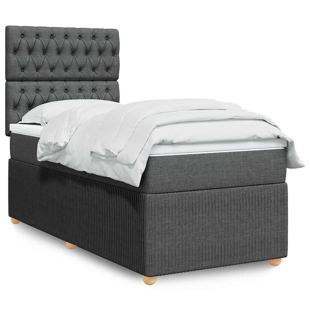 Κρεβάτι Boxspring με Στρώμα Σκούρο Γκρι 90x200 εκ. Υφασμάτινο - Pakobazaar