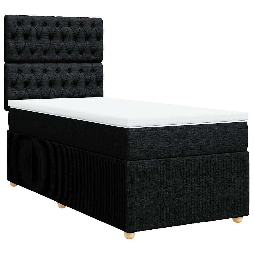 Κρεβάτι Boxspring με Στρώμα Μαύρο 90x200 εκ. Υφασμάτινο - Pakobazaar