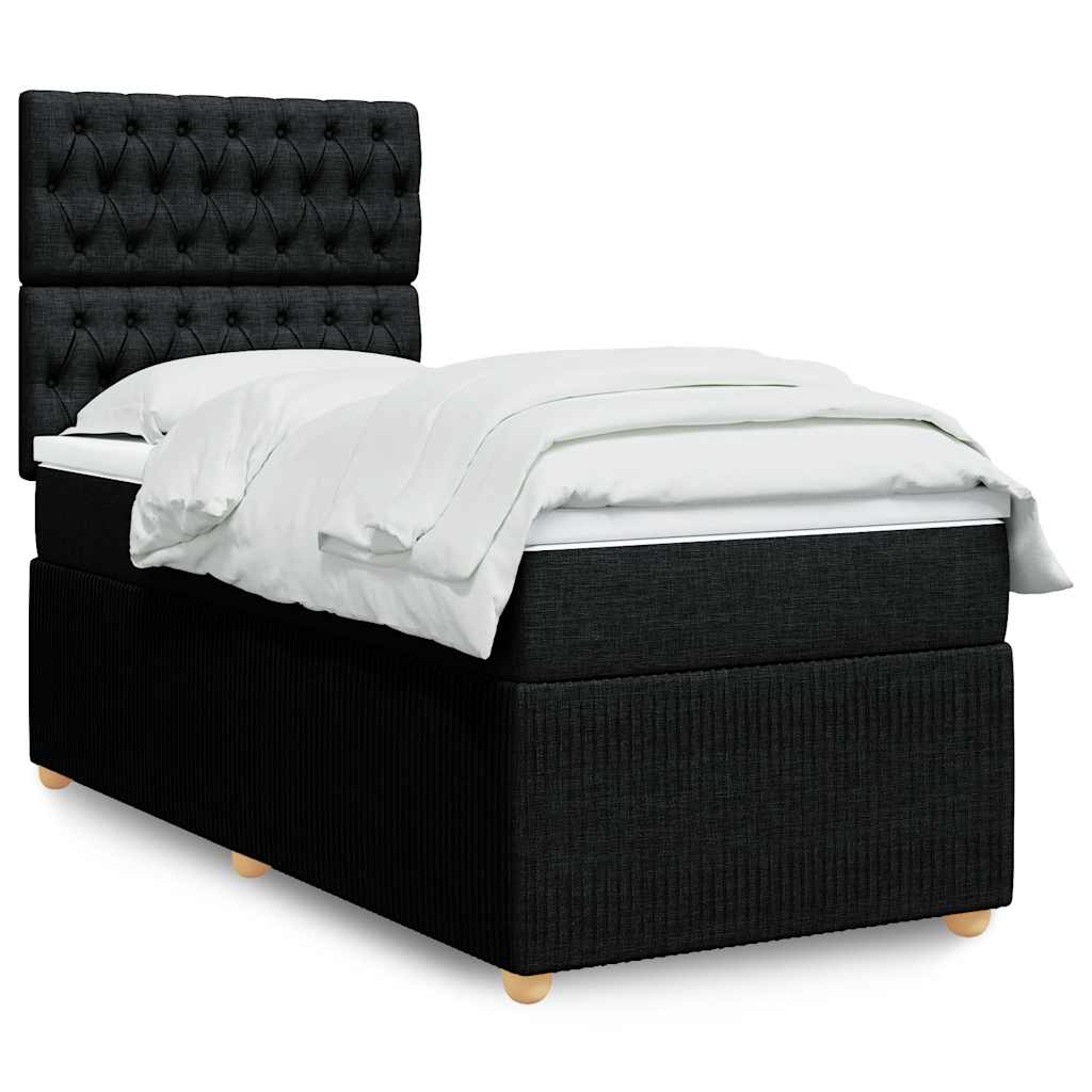 Κρεβάτι Boxspring με Στρώμα Μαύρο 90x200 εκ. Υφασμάτινο - Pakobazaar