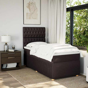 Κρεβάτι Boxspring με Στρώμα Σκούρο Καφέ 90x200 εκ. Υφασμάτινο