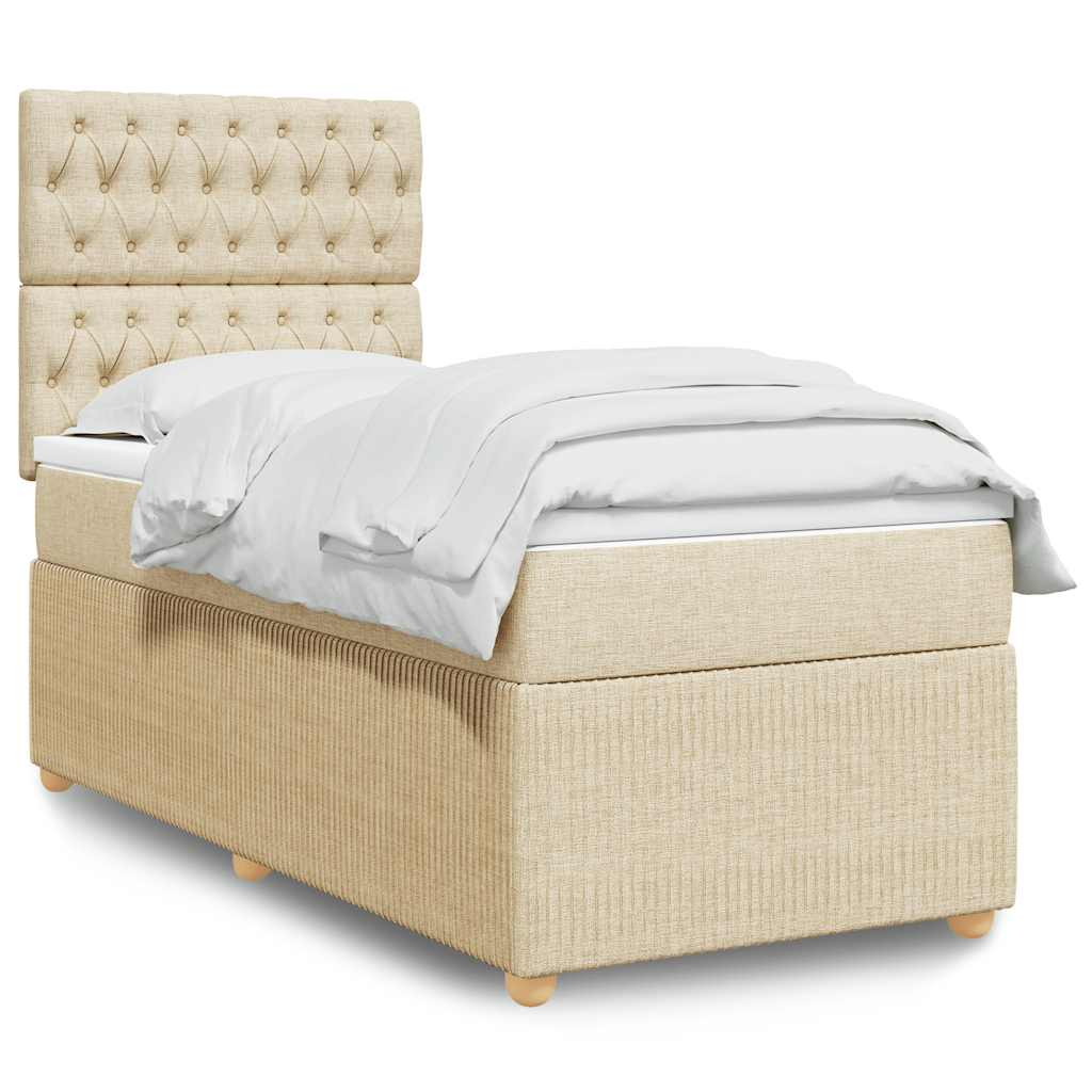Κρεβάτι Boxspring με Στρώμα Κρεμ 90x200 εκ.Υφασμάτινο - Pakobazaar