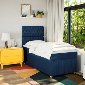 Κρεβάτι Boxspring με Στρώμα Μπλε 90x200 εκ.Υφασμάτινο - Pakobazaar