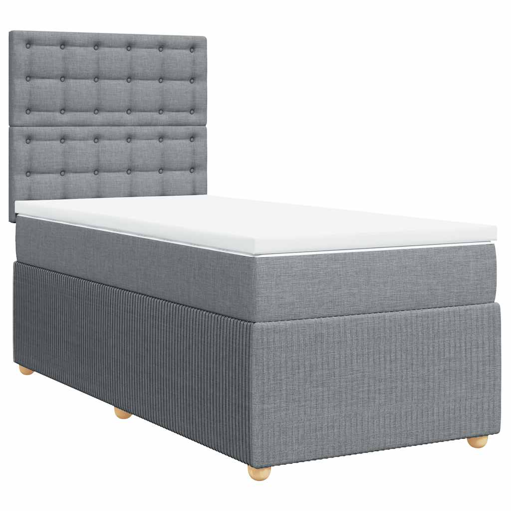Κρεβάτι Boxspring με Στρώμα Ανοιχτό Γκρι 90x200 εκ. Υφασμάτινο - Pakobazaar