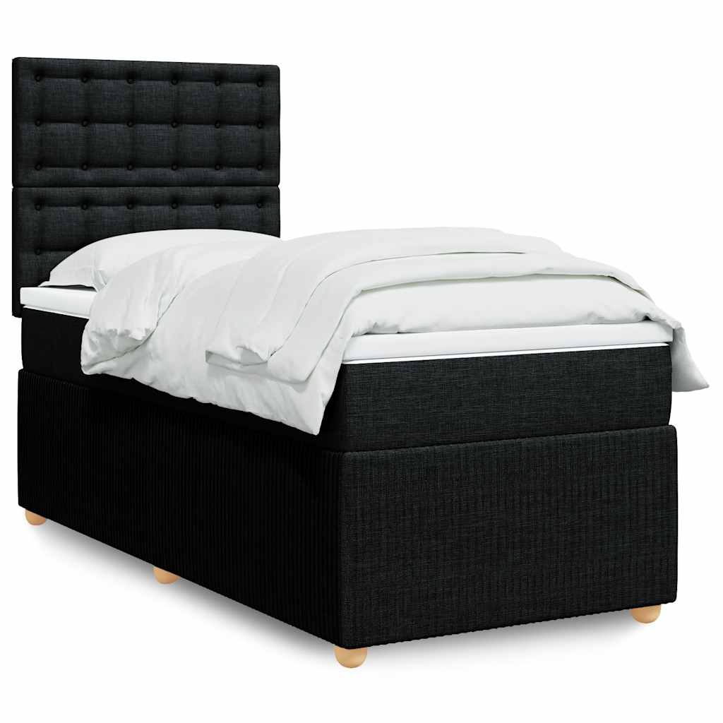 Κρεβάτι Boxspring με Στρώμα Μαύρο 90x200 εκ. Υφασμάτινο - Pakobazaar