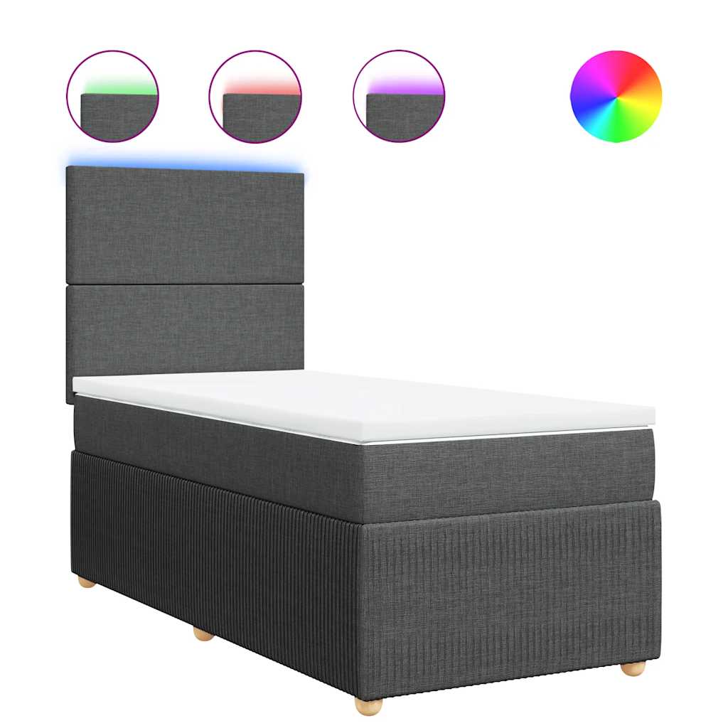 Κρεβάτι Boxspring με Στρώμα Σκούρο Γκρι 100x200 εκ. Υφασμάτινο - Pakobazaar