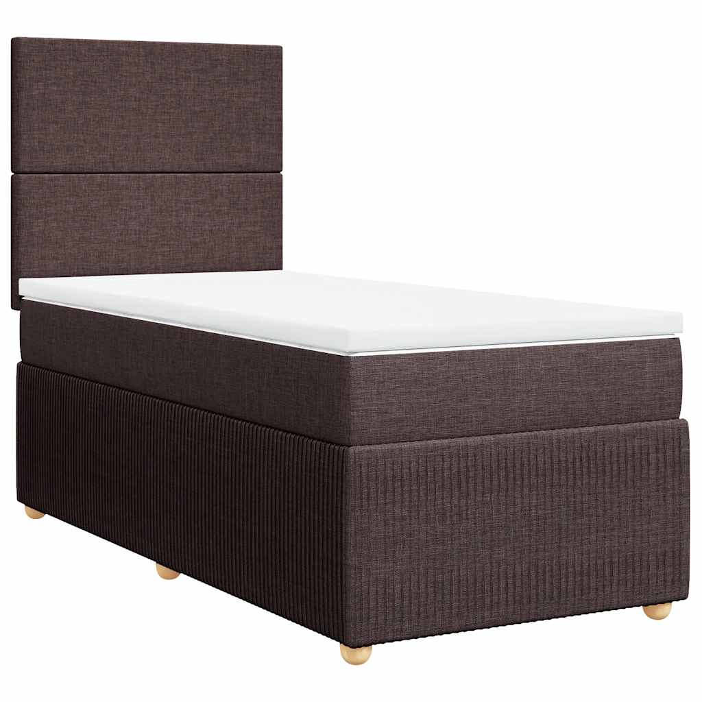 Κρεβάτι Boxspring με Στρώμα Σκούρο Καφέ 100x200 εκ. Υφασμάτινο - Pakobazaar