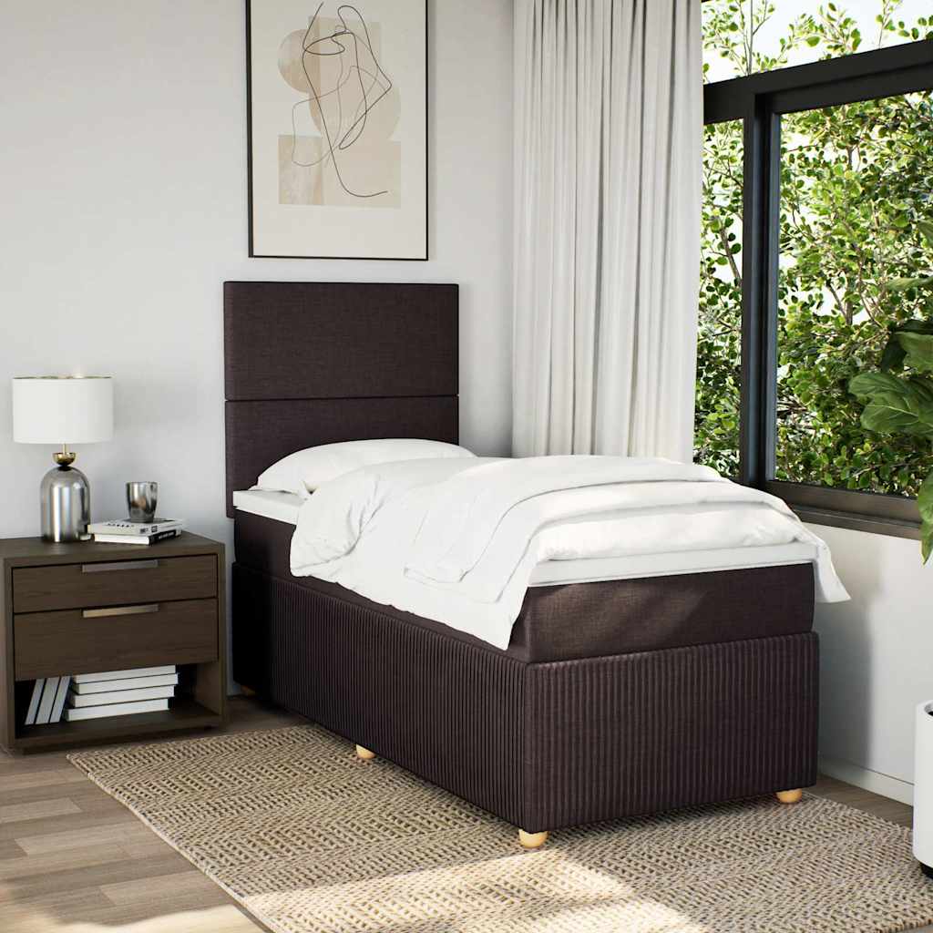Κρεβάτι Boxspring με Στρώμα Σκούρο Καφέ 100x200 εκ. Υφασμάτινο - Pakobazaar