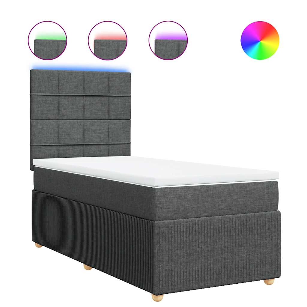 Κρεβάτι Boxspring με Στρώμα Σκούρο Γκρι 100x200 εκ. Υφασμάτινο - Pakobazaar