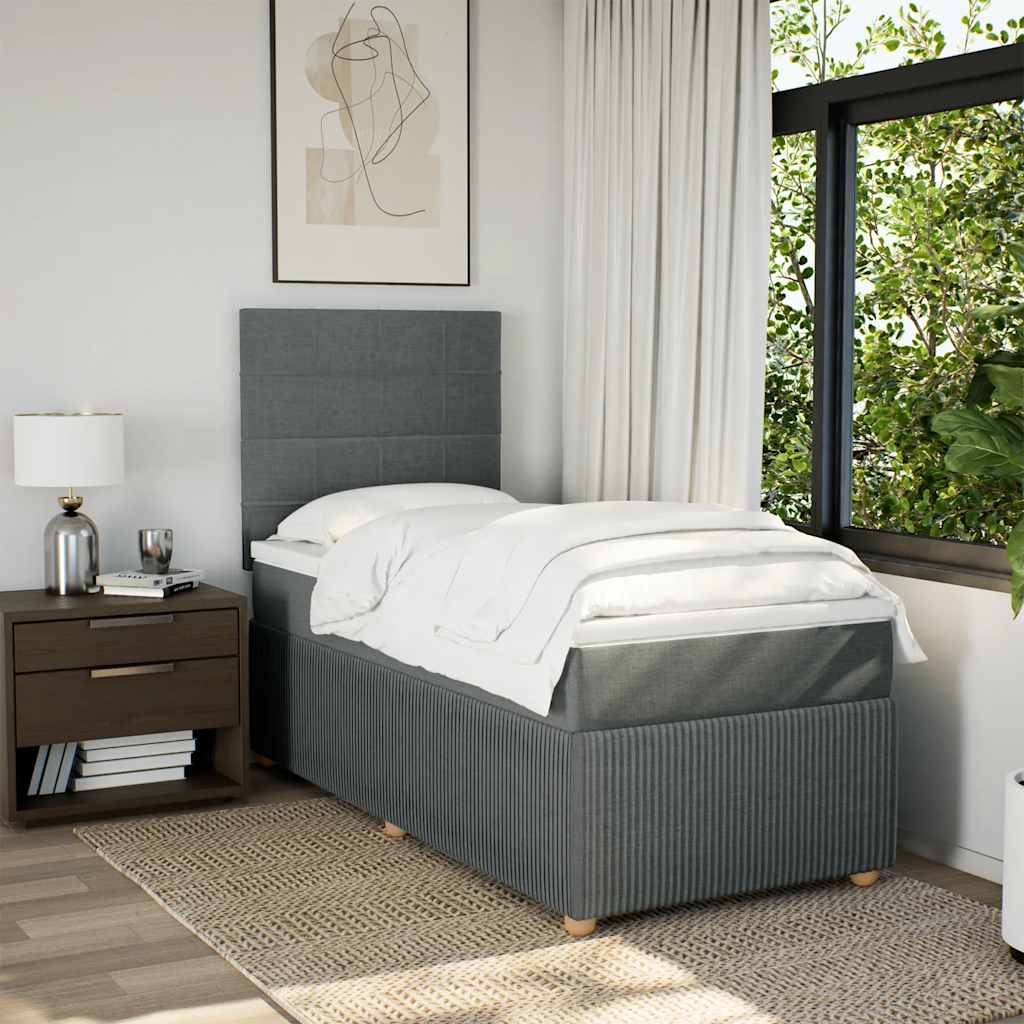 Κρεβάτι Boxspring με Στρώμα Σκούρο Γκρι 100x200 εκ. Υφασμάτινο - Pakobazaar