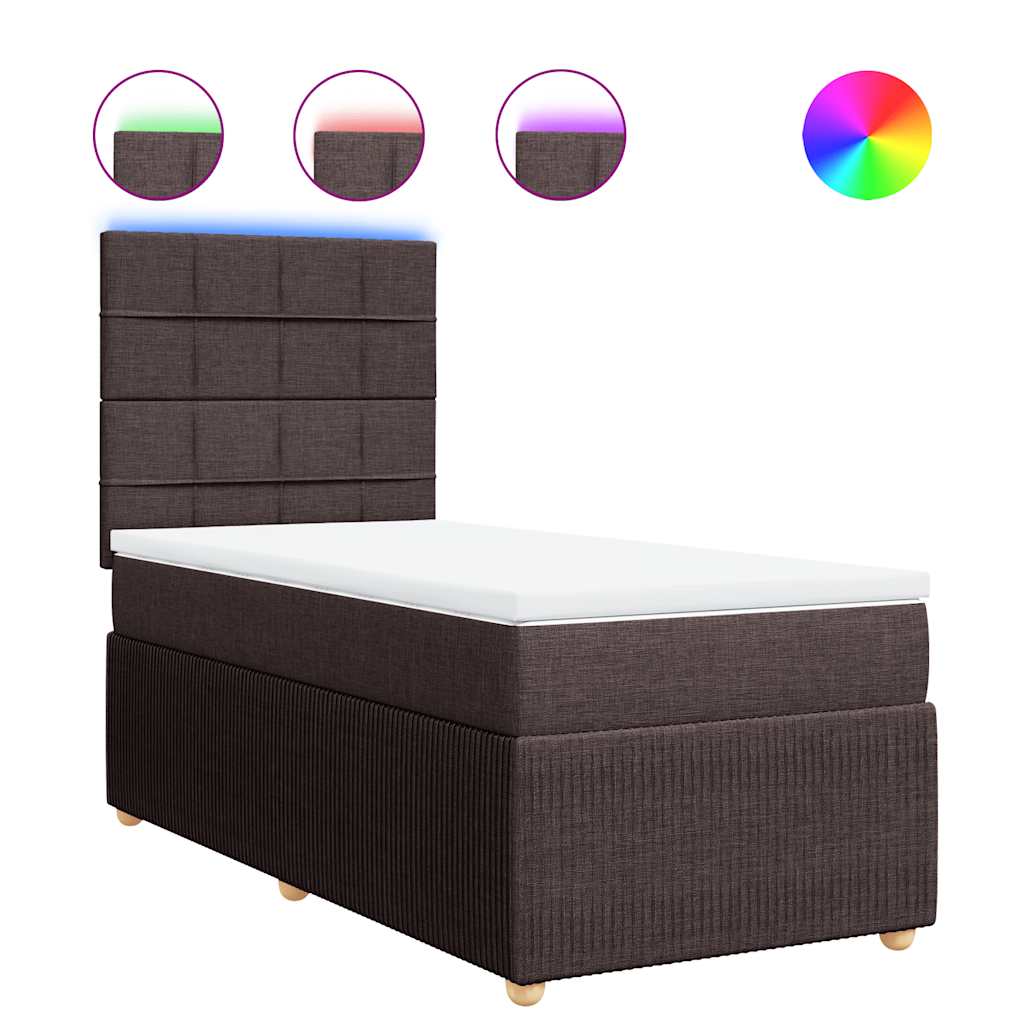 Κρεβάτι Boxspring με Στρώμα Σκούρο Καφέ 100x200 εκ. Υφασμάτινο - Pakobazaar