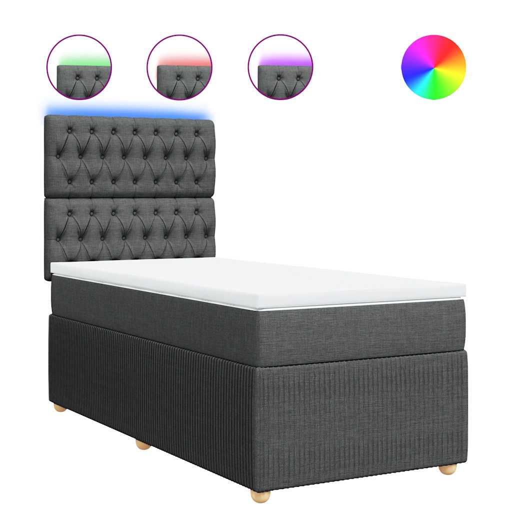 Κρεβάτι Boxspring με Στρώμα Σκούρο Γκρι 100x200 εκ. Υφασμάτινο - Pakobazaar