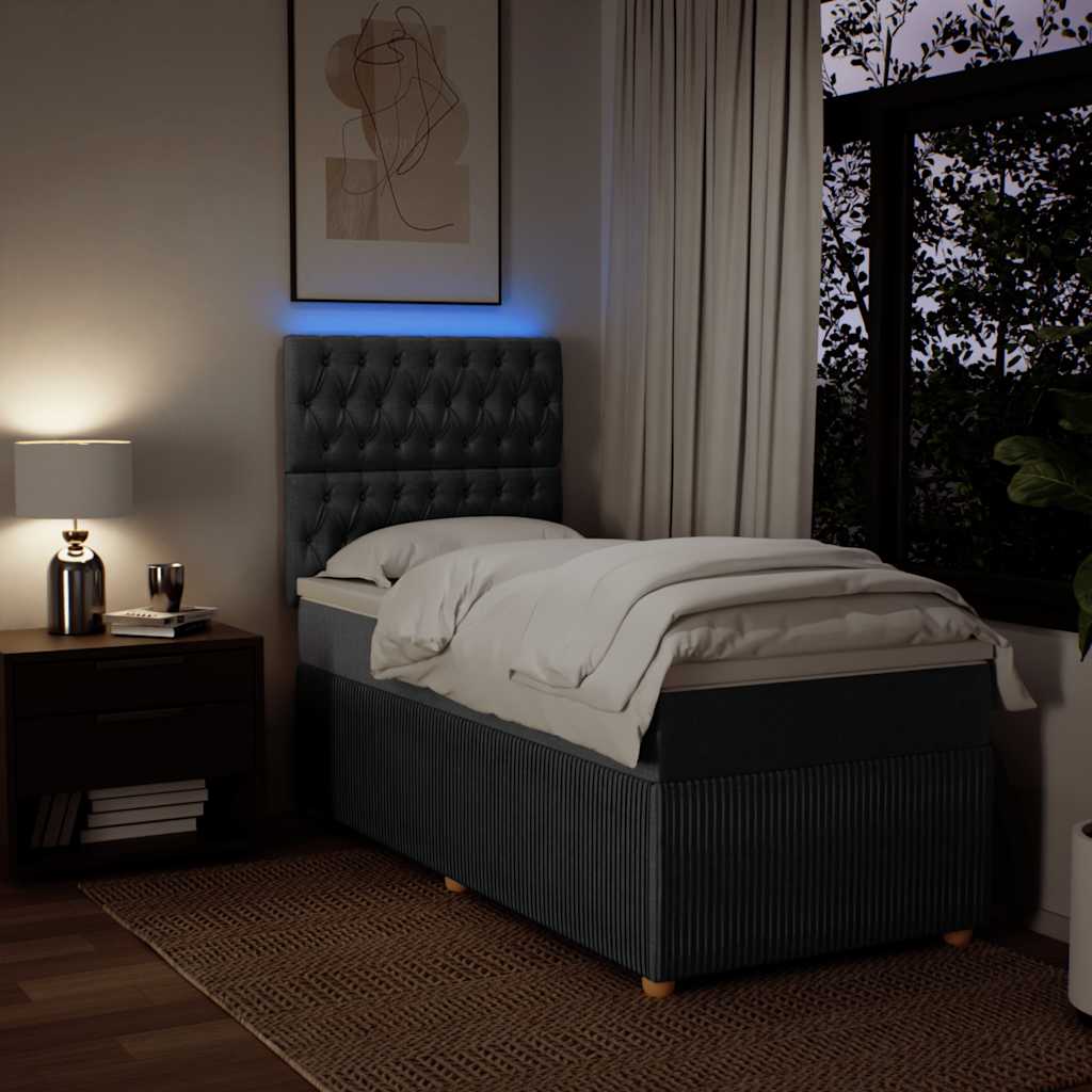 Κρεβάτι Boxspring με Στρώμα Σκούρο Γκρι 100x200 εκ. Υφασμάτινο - Pakobazaar
