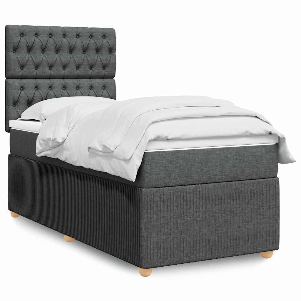 Κρεβάτι Boxspring με Στρώμα Σκούρο Γκρι 100x200 εκ. Υφασμάτινο - Pakobazaar