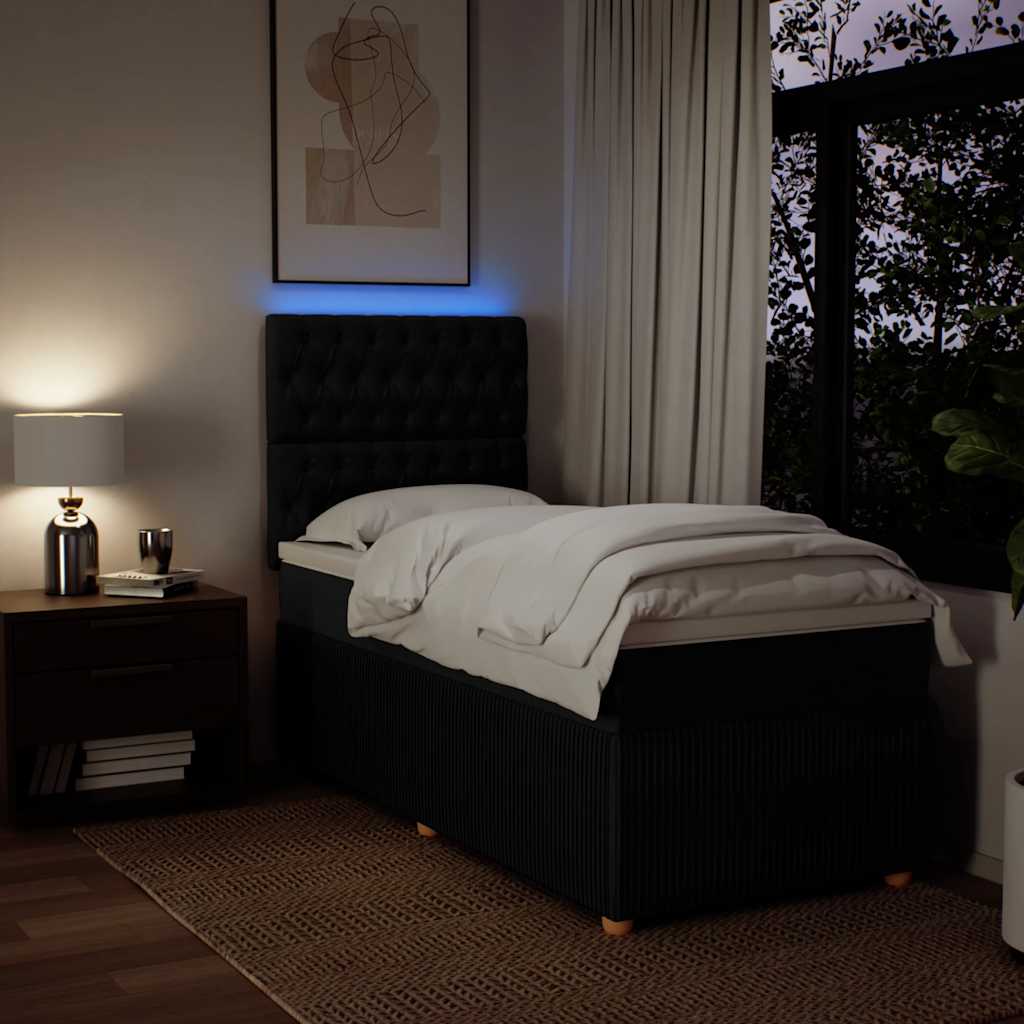 Κρεβάτι Boxspring με Στρώμα Μαύρο 100 x 200 εκ. Υφασμάτινο - Pakobazaar