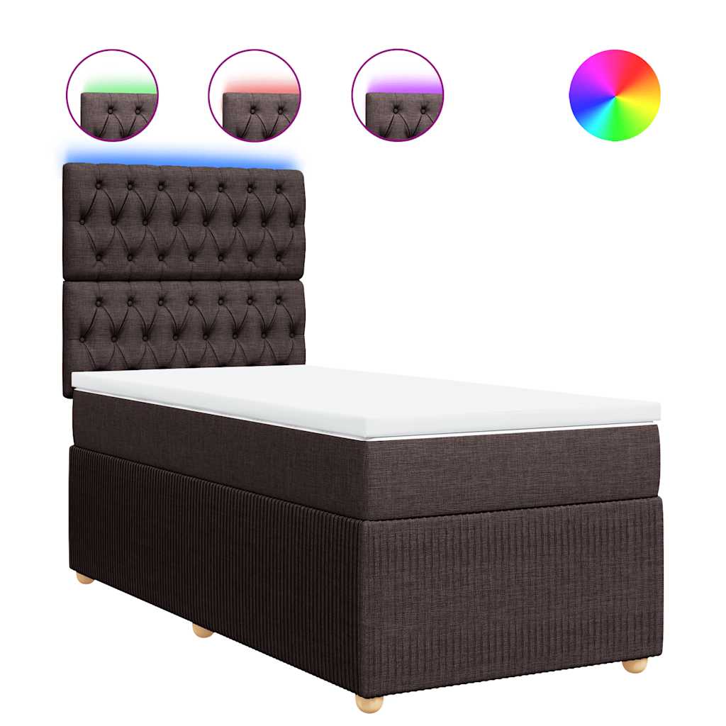 Κρεβάτι Boxspring με Στρώμα Σκούρο Καφέ 100x200 εκ. Υφασμάτινο - Pakobazaar