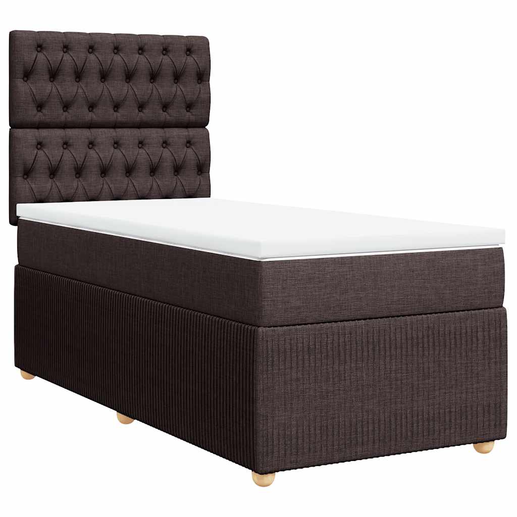 Κρεβάτι Boxspring με Στρώμα Σκούρο Καφέ 100x200 εκ. Υφασμάτινο - Pakobazaar