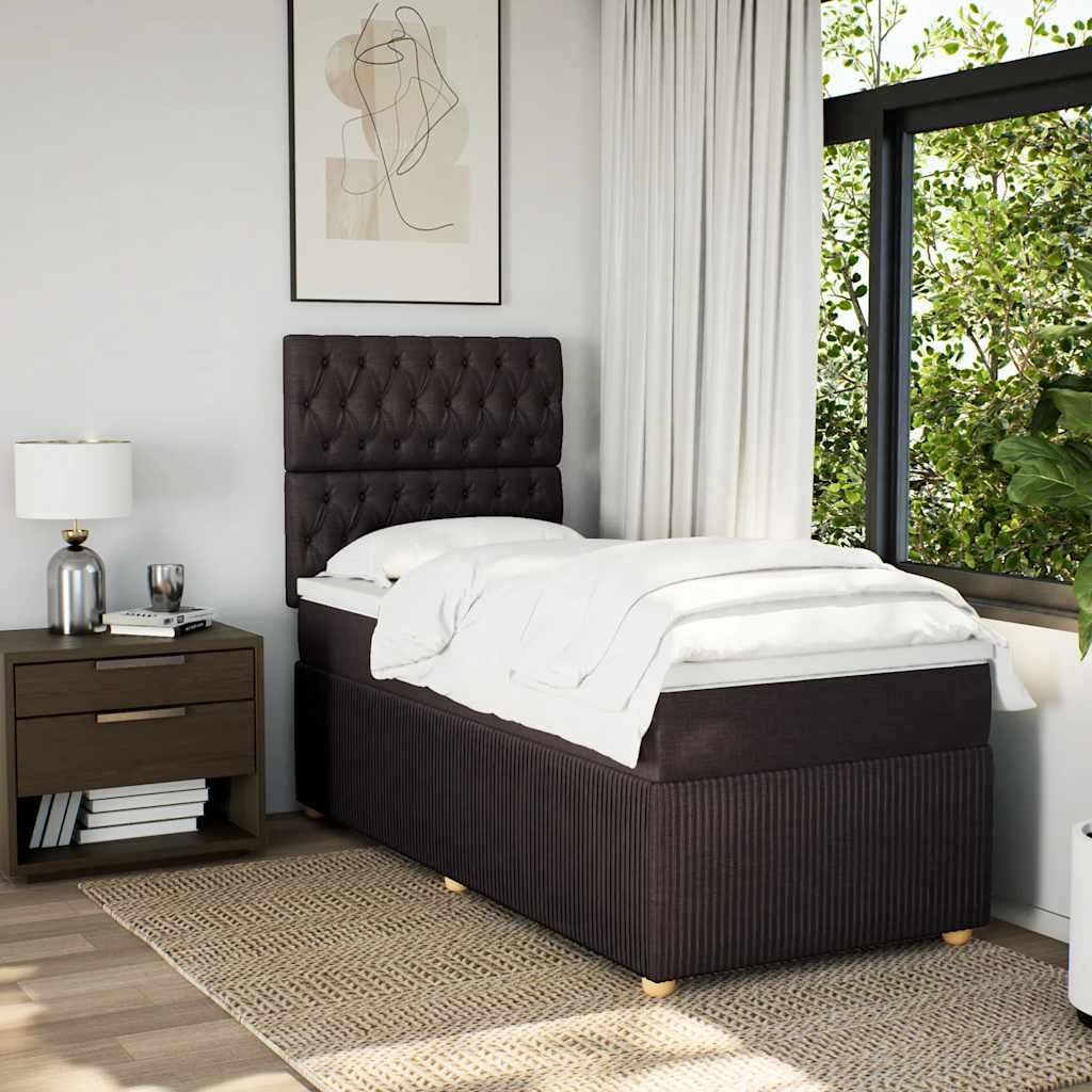 Κρεβάτι Boxspring με Στρώμα Σκούρο Καφέ 100x200 εκ. Υφασμάτινο - Pakobazaar