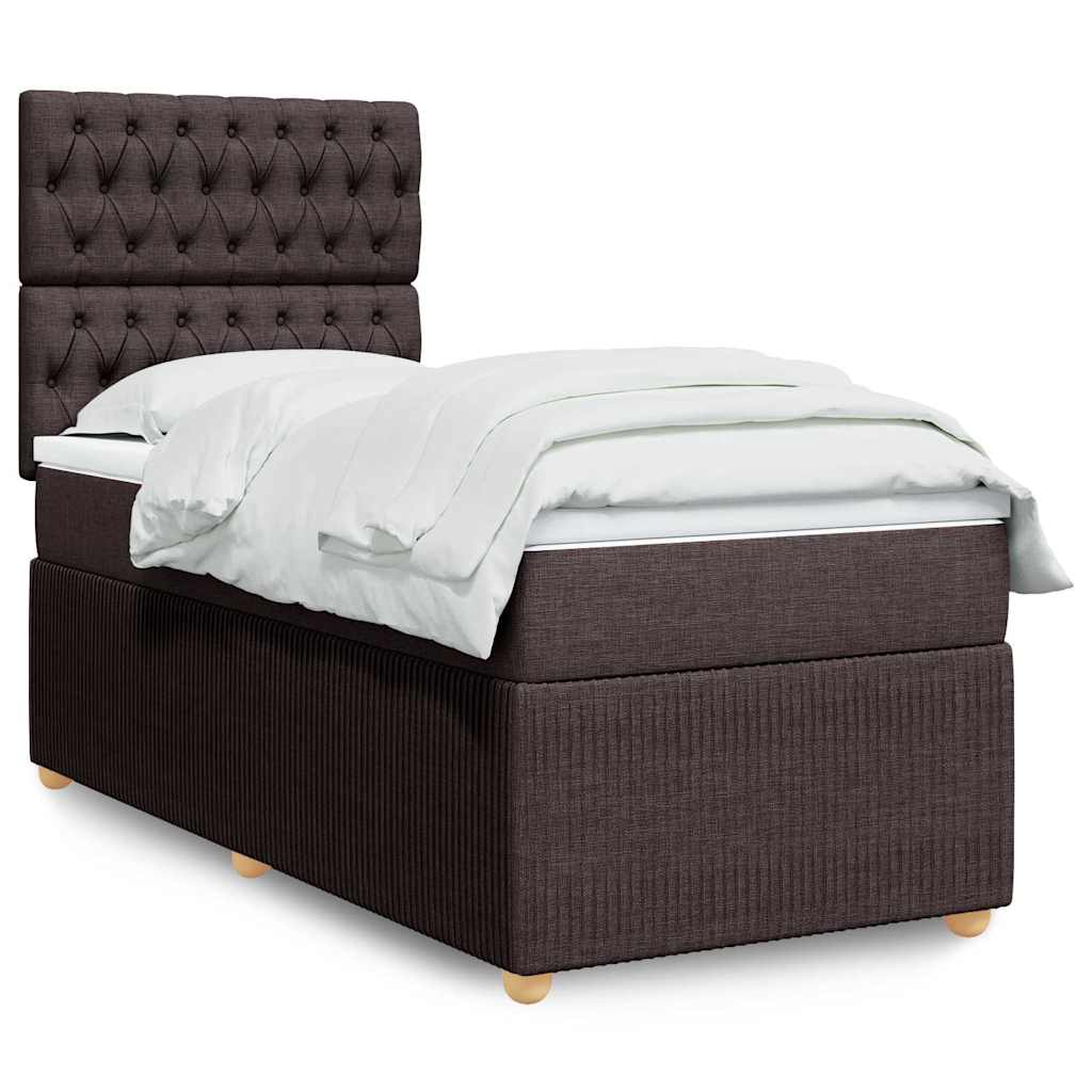 Κρεβάτι Boxspring με Στρώμα Σκούρο Καφέ 100x200 εκ. Υφασμάτινο - Pakobazaar